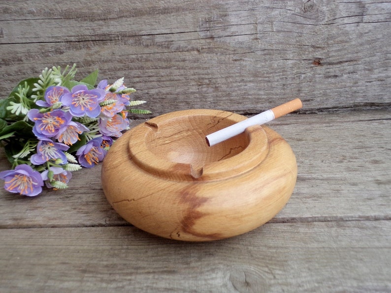 Vintage Wooden Ashtray Handmade Wooden Round Ashtray Etsy