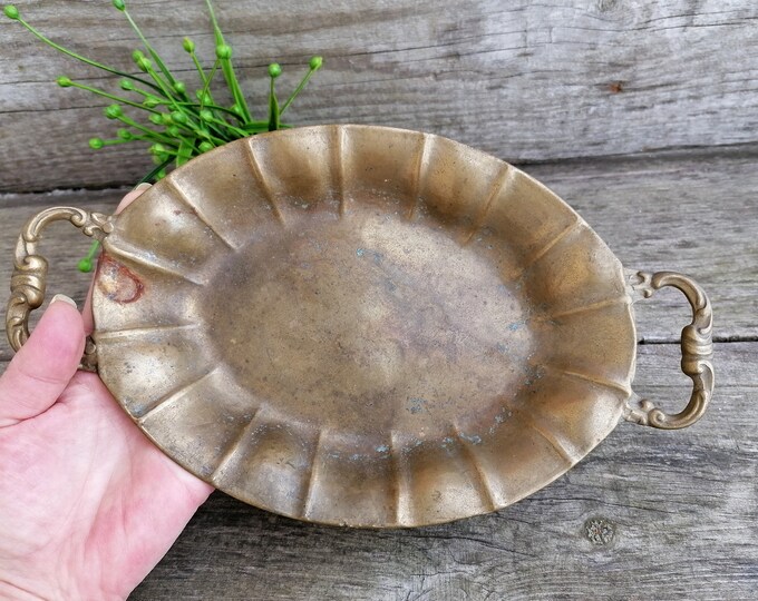 Antique Solid Brass Tray Vintage Brass Metal Tray Small Etsy