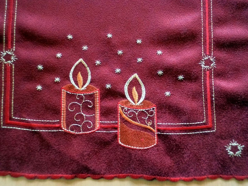 Christmas Table Runner Burgundy TABLE Topper With Emroidered Etsy