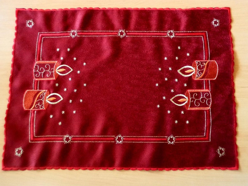 Christmas Table Runner Burgundy TABLE Topper With Emroidered Etsy