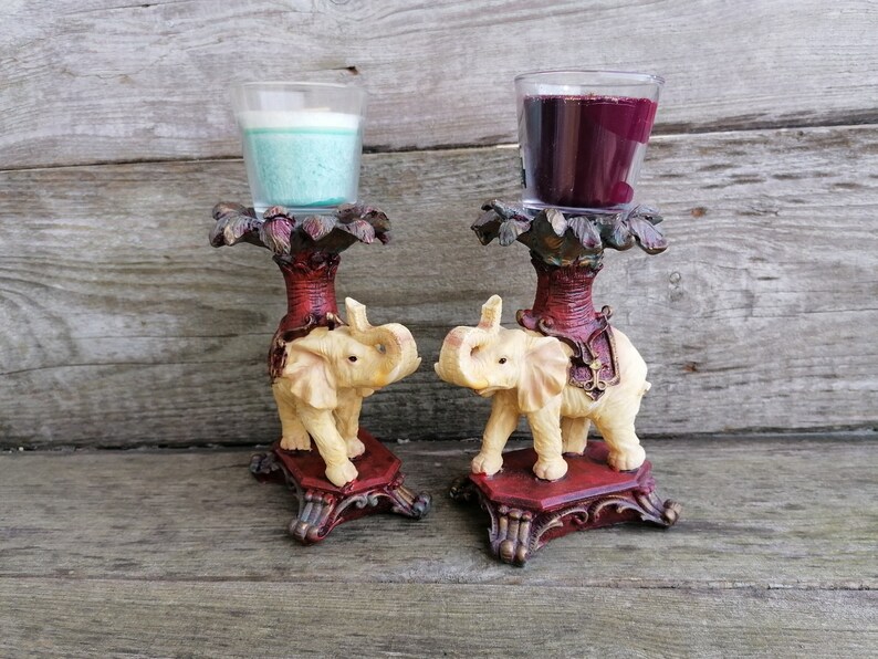 Vintage Candle Holder Elephant Pair Elephants Resin Asian Room Etsy
