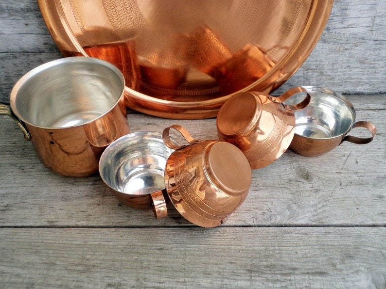 Vintage Copper Coffee Set. Tray Four Cups and Jug. Antique Etsy