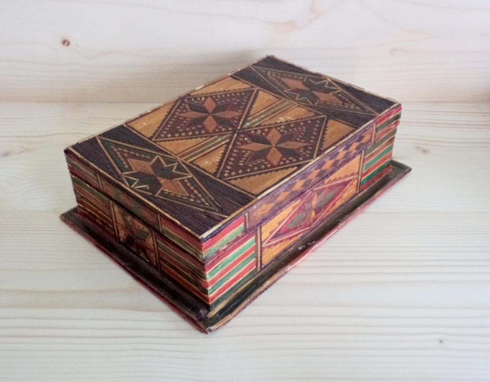 Vintage Inlaid Wooden Box Handmade Wooden Mosaic Art Box Etsy