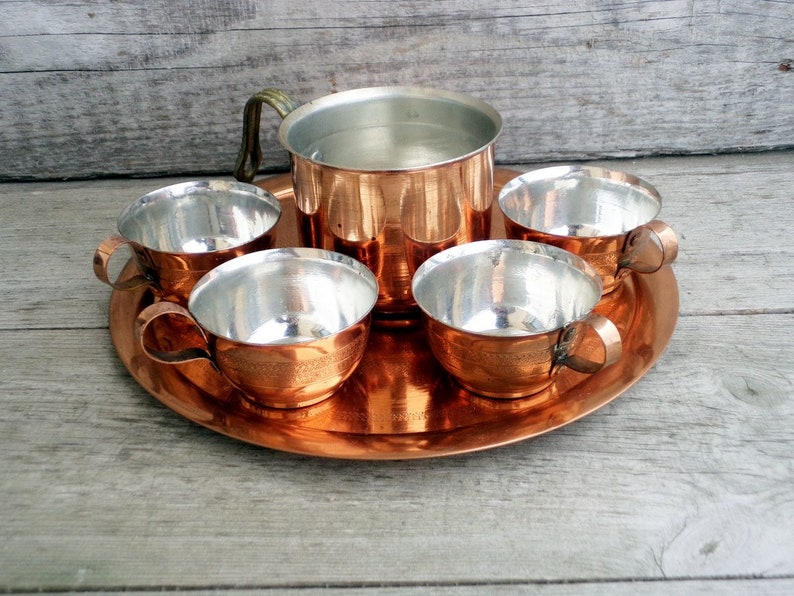 Vintage Copper Coffee Set. Tray Four Cups and Jug. Antique Etsy
