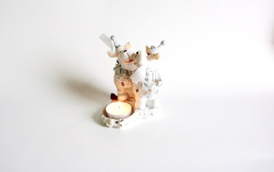 Vintage Tea Candle Holder With Cows Couple Cows Resin Cows Etsy