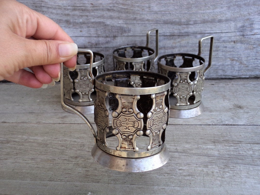 Vintage Glass Holders Set of Four Glass Holders Russian Etsy