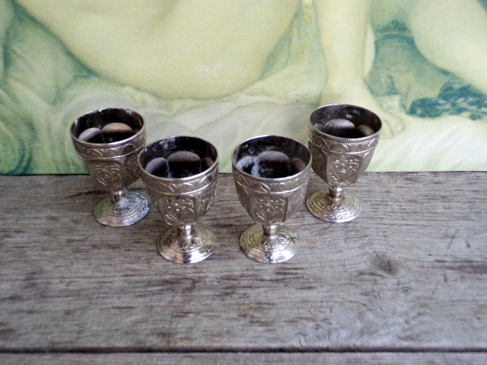 Small Silver Plated Goblets Set of 4 Tiny Goblets Relief Etsy