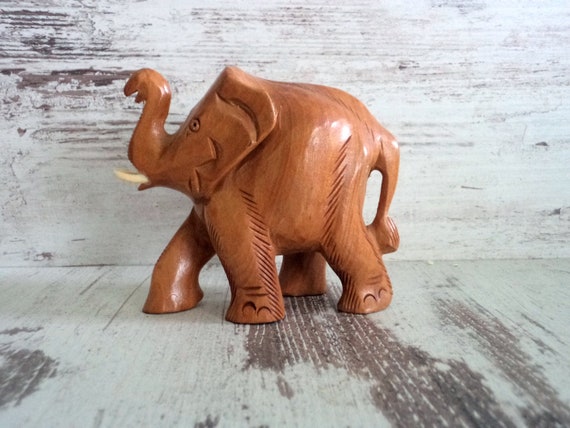 Vintage Hand Carved Wooden Elephant 