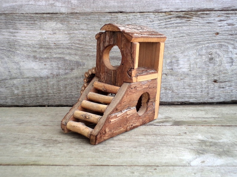 Unique Hand-made wooden cottage Collectible Primitive Hand crafted House House with Ladder Vintage Handmade Wooden House Doll House