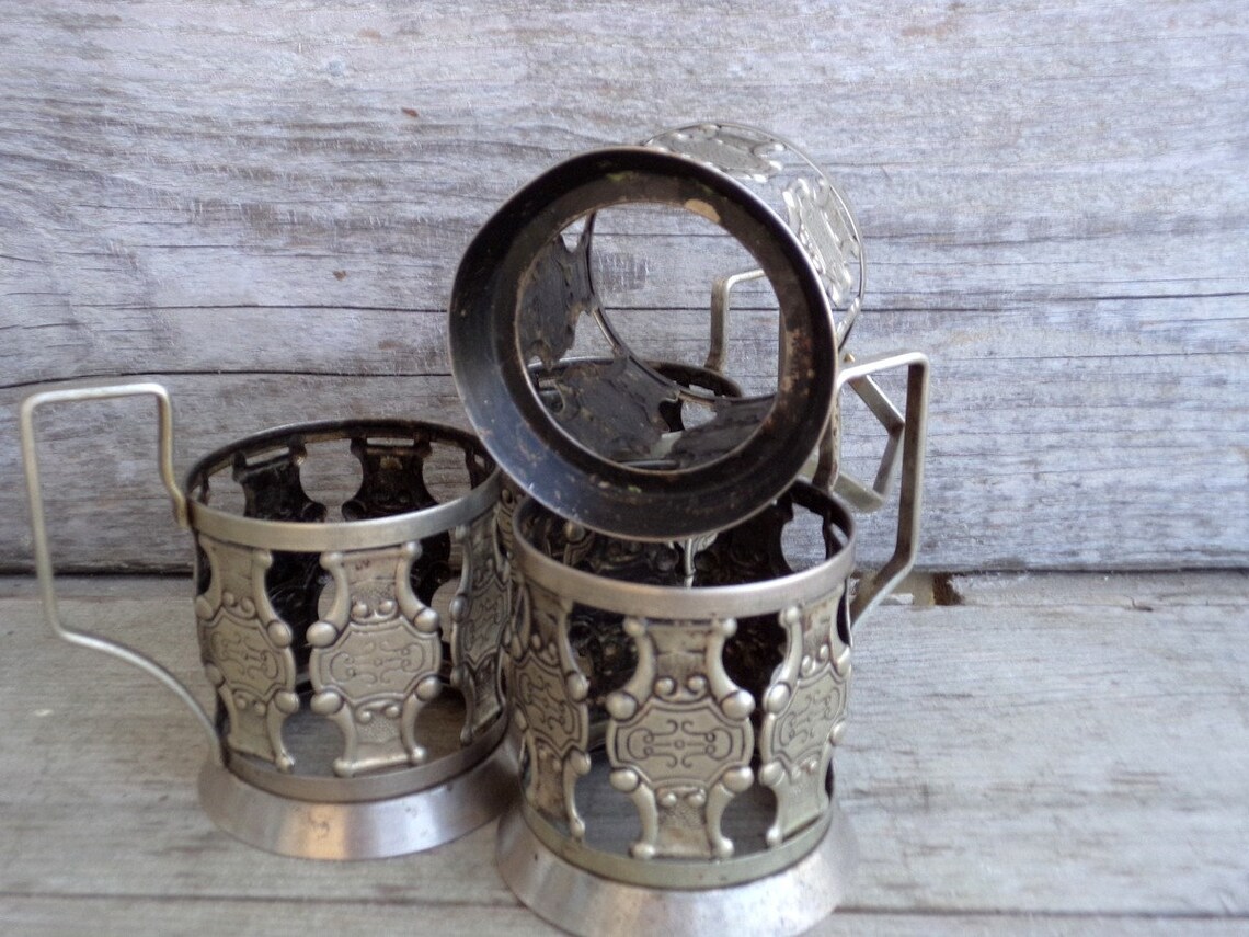 Vintage Glass Holders Set of Four Glass Holders Russian Etsy