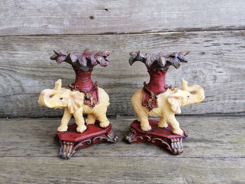 Vintage Candle Holder Elephant Pair Elephants Resin Asian Room Etsy
