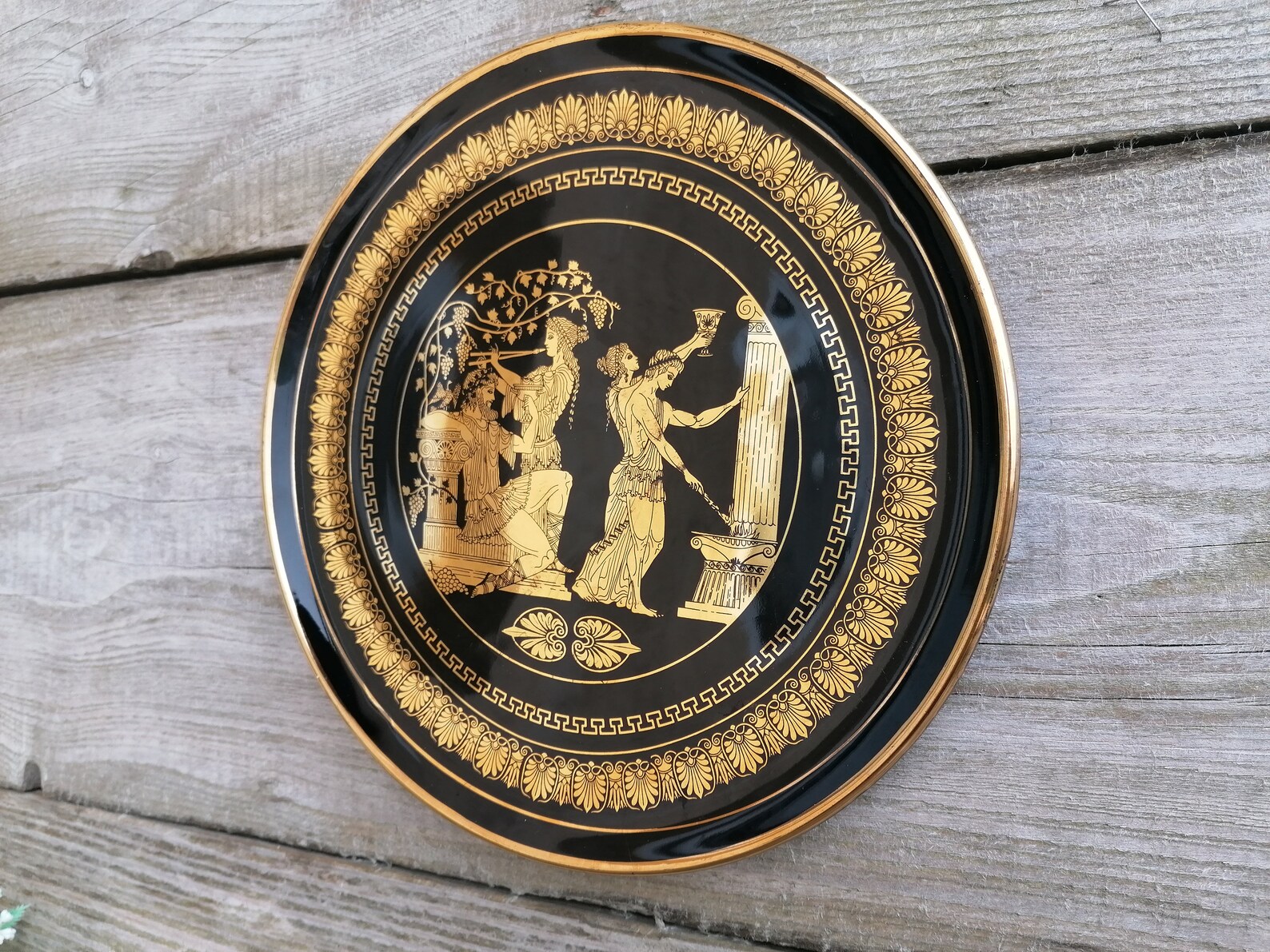 Vintage Greek Porcelain 24 K Gold Plate Wall Hanging Plate Etsy