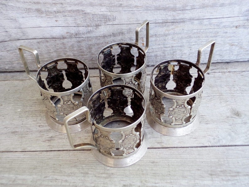 Vintage Glass Holders Set of Four Glass Holders Russian Etsy