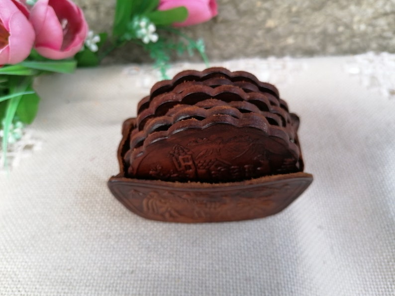 Vintage Peruvian Coasters Set of 6 Leather Coasters With Etsy