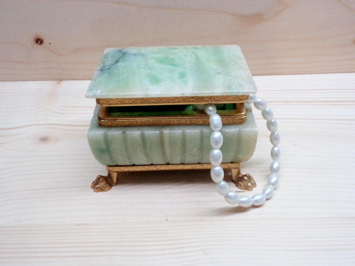 Vintage Green Onyx Gilt Metal Box Hinged Lid Box Green Marble Box Trinket Box Jewelry Box Rectangular Marble Box Retro Box For Her