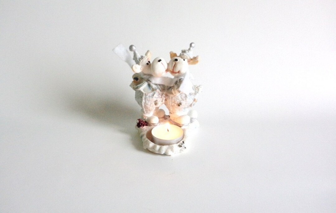Vintage Tea Candle Holder With Cows Couple Cows Resin Cows Etsy