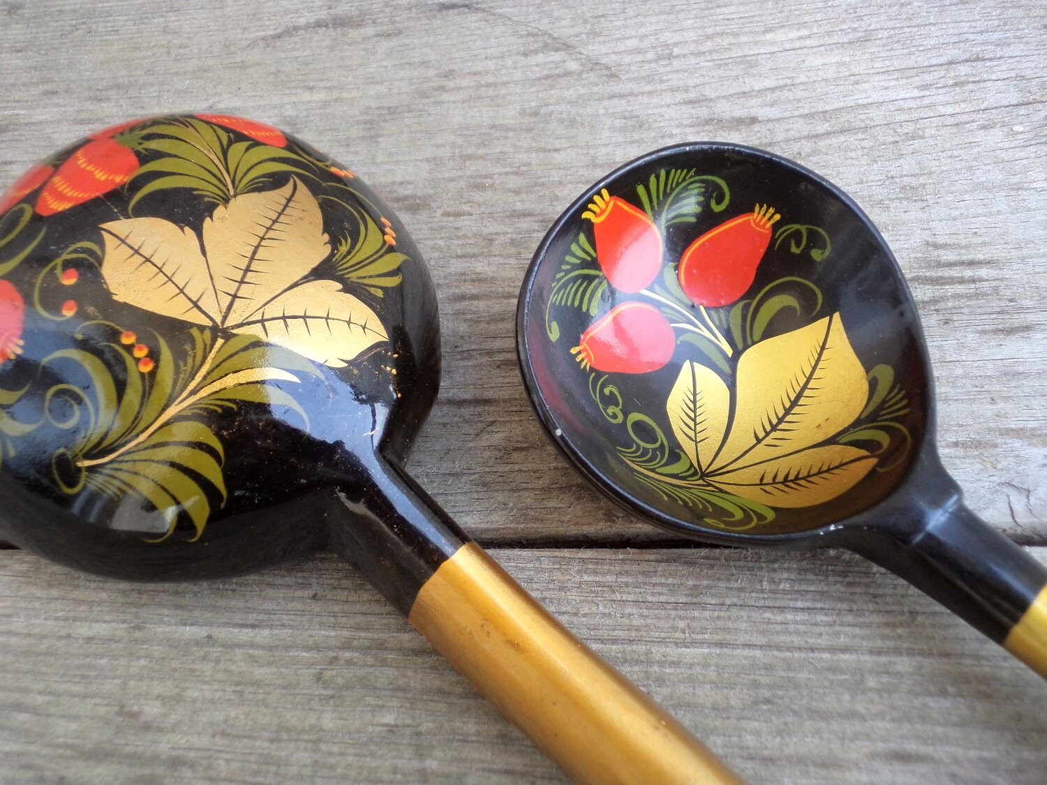 Vintage Khokhloma Ladle and Spoon Hand Painted Russian Ladle Etsy
