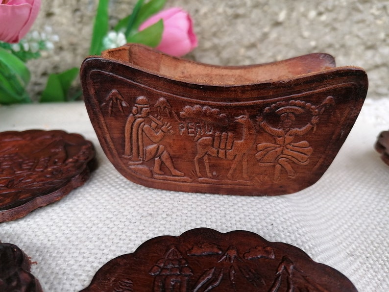 Vintage Peruvian Coasters Set of 6 Leather Coasters With Etsy