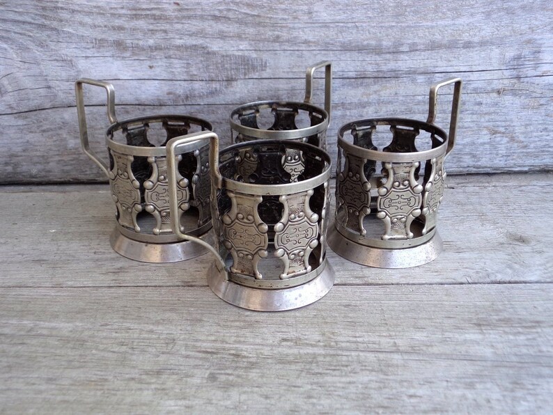 Vintage Glass Holders Set of Four Glass Holders Russian Etsy
