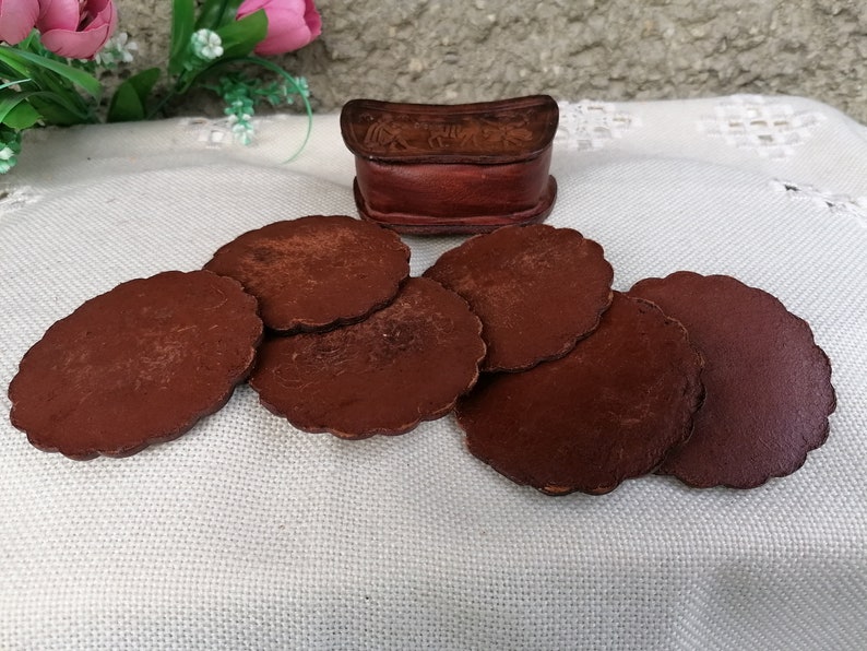 Vintage Peruvian Coasters Set of 6 Leather Coasters With Etsy