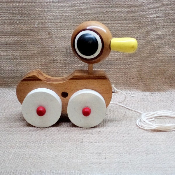 Vintage Wooden Pull Toy, Duck Pull Toy, Old Toy, Multicolor Pull Toy, Soviet Era Toy, For Children, Nursery decor