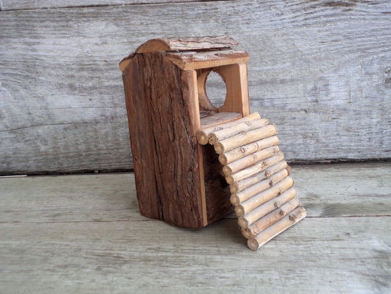 Unique Hand-made wooden cottage Collectible Primitive Hand crafted House House with Ladder Vintage Handmade Wooden House Doll House