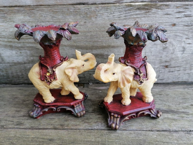 Vintage Candle Holder Elephant Pair Elephants Resin Asian Room Etsy