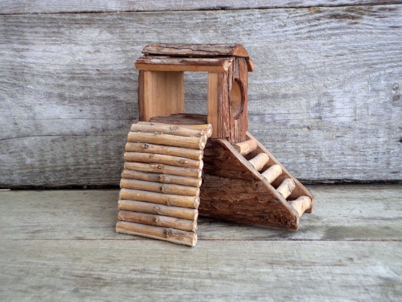 Unique Hand-made wooden cottage Collectible Primitive Hand crafted House House with Ladder Vintage Handmade Wooden House Doll House
