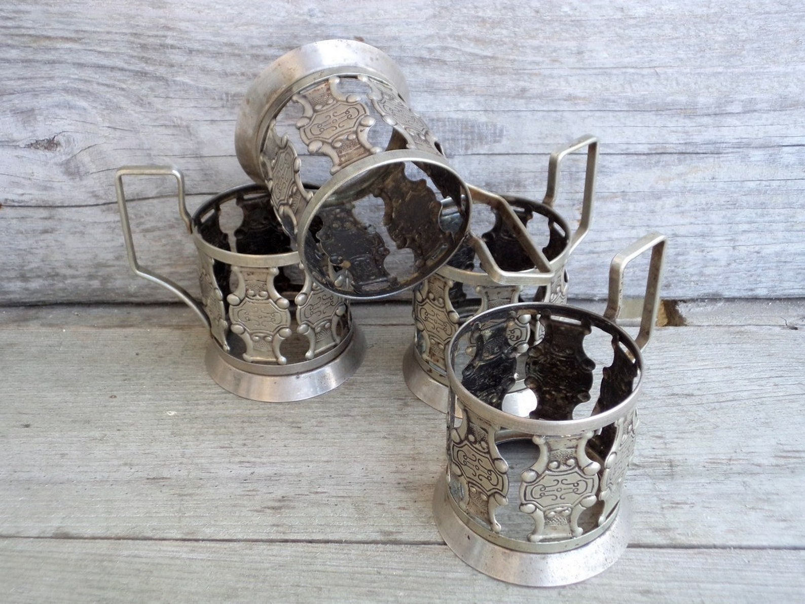Vintage Glass Holders Set of Four Glass Holders Russian Etsy