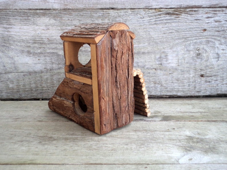 Unique Hand-made wooden cottage Collectible Primitive Hand crafted House House with Ladder Vintage Handmade Wooden House Doll House