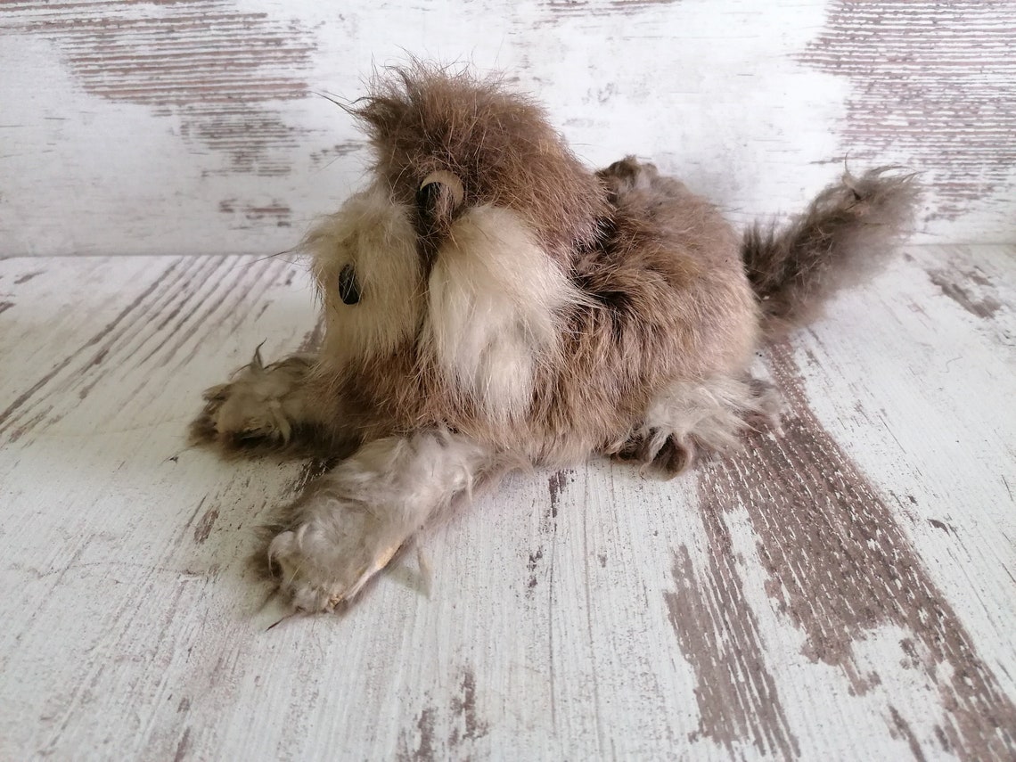 Natural Fur Figurine Vintage Dog Figurine Handmade Dog Toy Etsy
