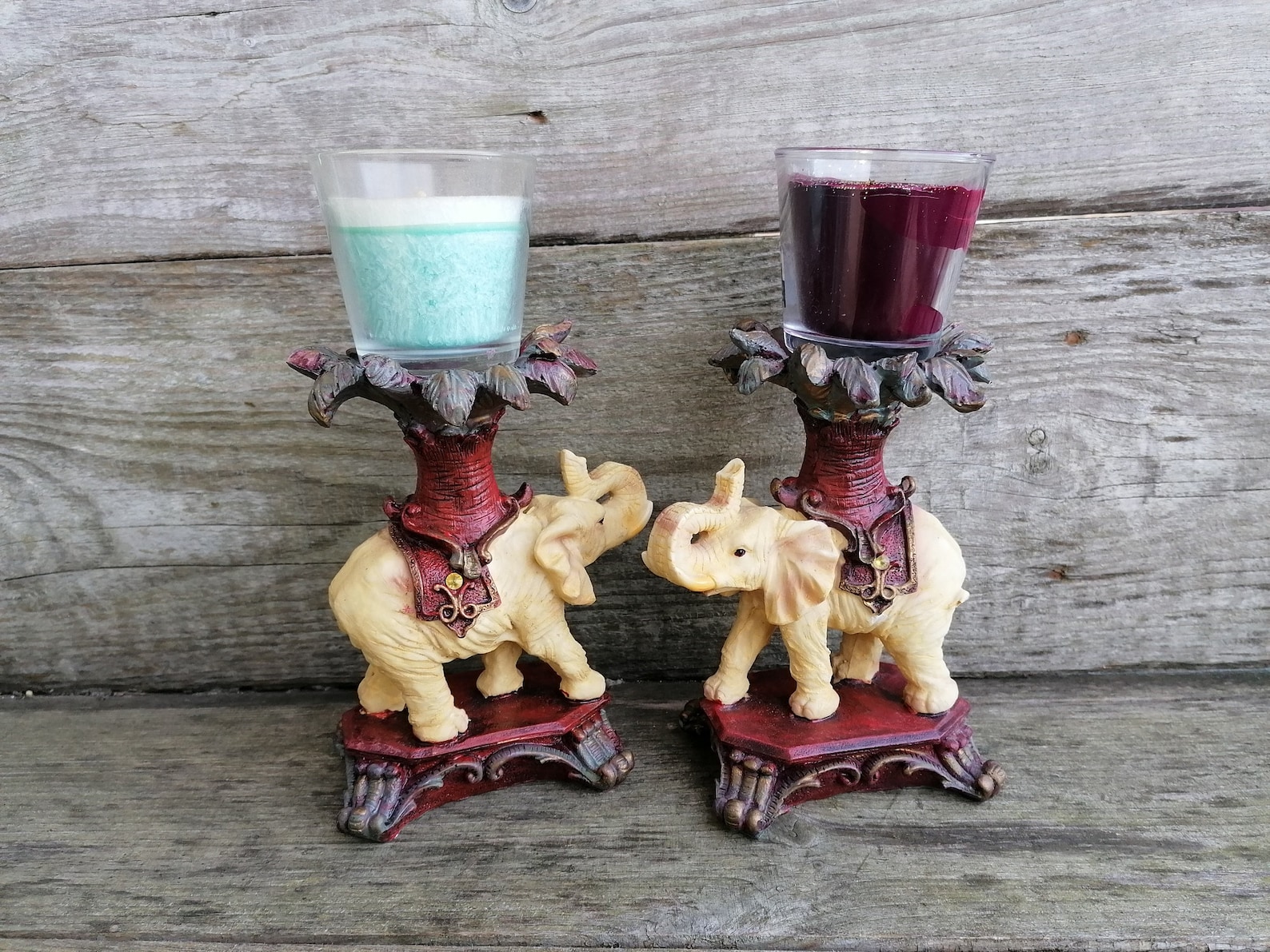 Vintage Candle Holder Elephant Pair Elephants Resin Asian Room Etsy