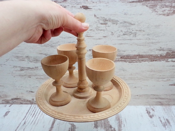 Copas de madera vintage con soporte conjunto de 4 copas de | Etsy