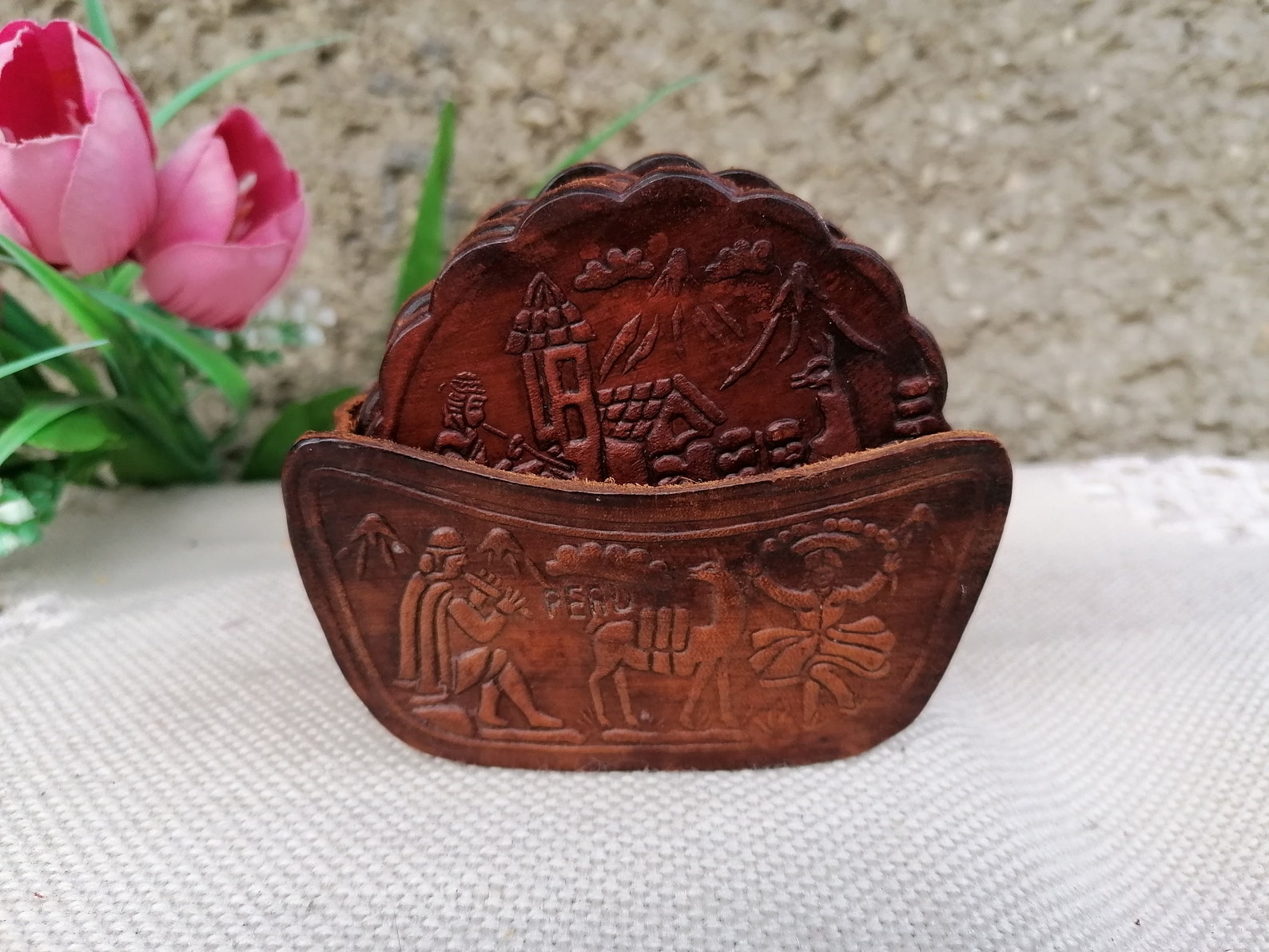 Vintage Peruvian Coasters Set of 6 Leather Coasters With Etsy