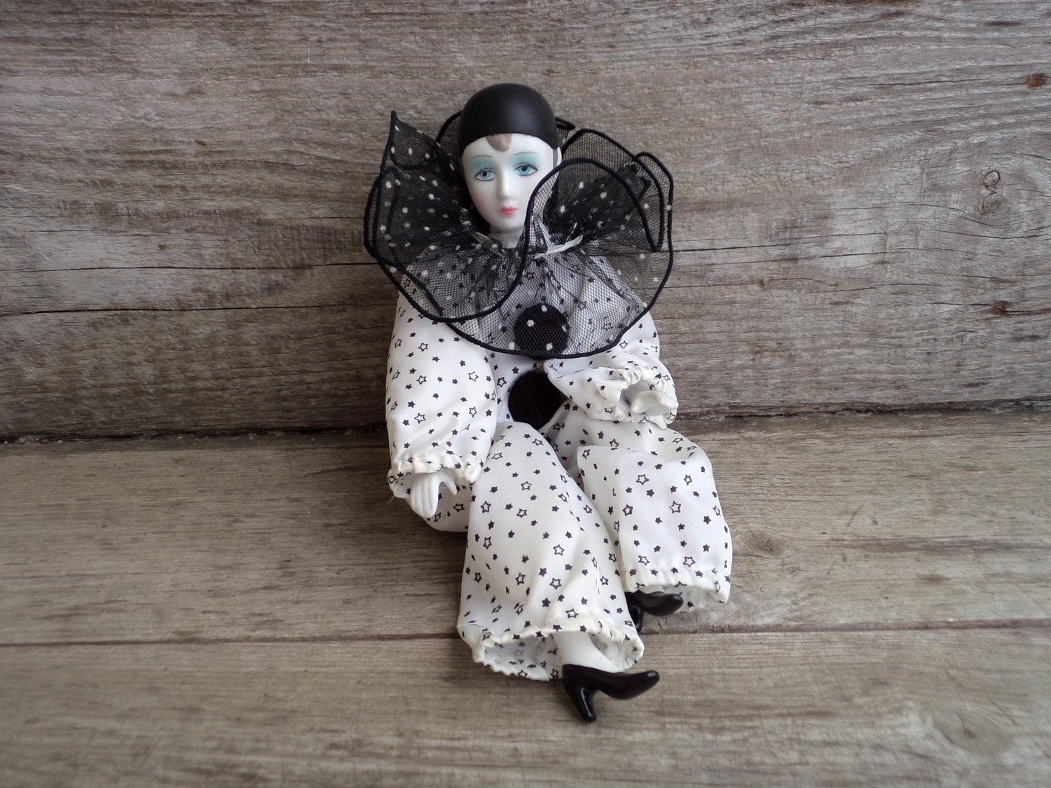 black and white porcelain clown doll