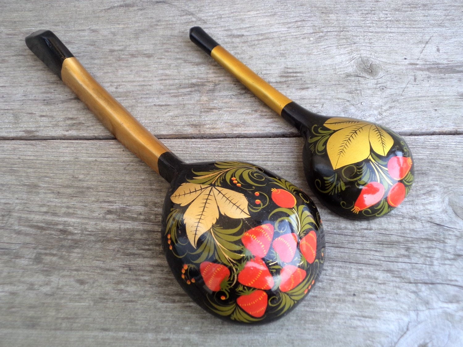 Vintage Khokhloma Ladle and Spoon Hand Painted Russian Ladle Etsy