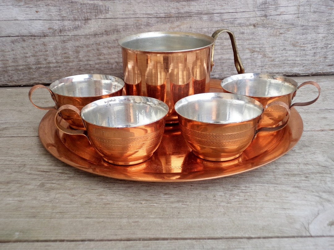 Vintage Copper Coffee Set. Tray Four Cups and Jug. Antique Etsy