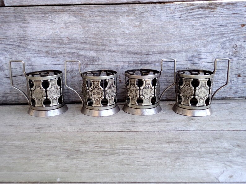Vintage Glass Holders Set of Four Glass Holders Russian Etsy