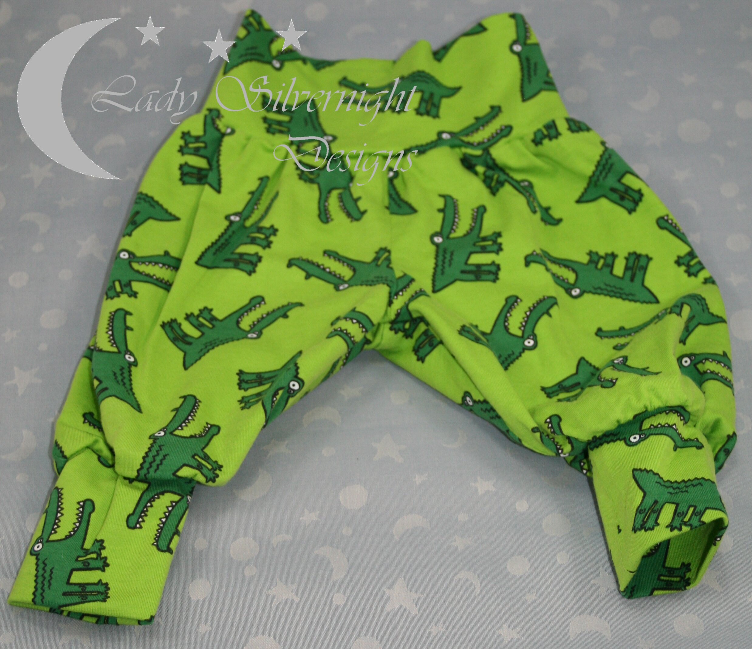 Green crocodile harem trousers in size 0 3 months | Etsy