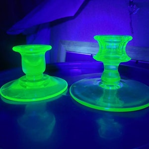 Uranium Glass Candle Sticks - NG