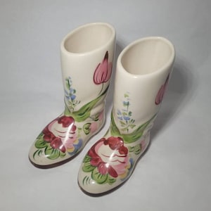 Blue Ridge Pottery Gladys Vintage Boot Vase With Painted Flowers - Set of 2 - Ceramic - NG