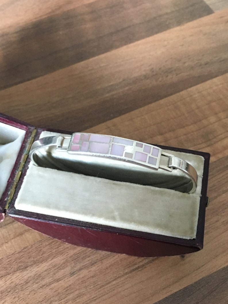 Hallmarked Sterling Silver /& Mother Of Pearl Hinged Bangle 13.23g Sheffield