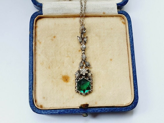 Antique Victorian Fine Silver & Paste Drop Necklac