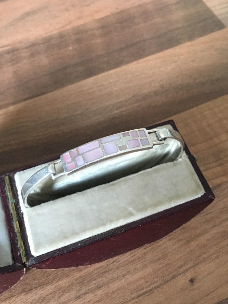Hallmarked Sterling Silver /& Mother Of Pearl Hinged Bangle 13.23g Sheffield