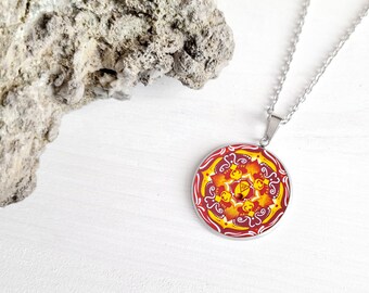 Mandala chakra necklace for women in stainless steel; Muladhara pendant; italian gifts for woman; birthday present for her Christmas.