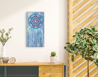 Hand painted painting in modern style 30 cm × 60 cm; mandala on canvas, wall; colorful painting for bedroom; wedding gift