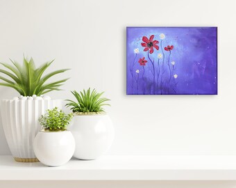 Small colorful flower art; Small canvas painting for nature lovers; Abstract painting small; Christmas gifts for coworkers women.