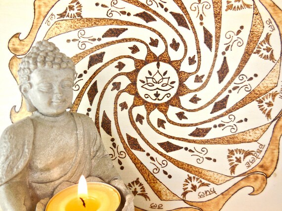 Mandala Sur Bois Fleur De Lotus Symbole De La Renaissance Pyrogravure Dart Bouddhisme Conjurer La Souffrance Cadeau Anniversaire Yoga Centre