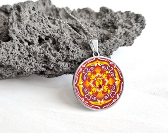 Necklace with mandala chakra pendant 1.3"; esoteric and spiritual jewelry; energy vibration; steinless jewel; christmas gift for wife, mom.