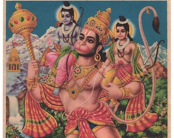 Hanuman - Bajrangbal ... Large Contemporary reprint of vintage Indian print.